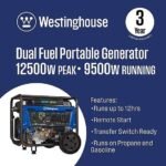 Westinghouse 12,500/9,500-Watt Dual-Fuel Portable Generator, Electric Start, Transfer Switch Ready