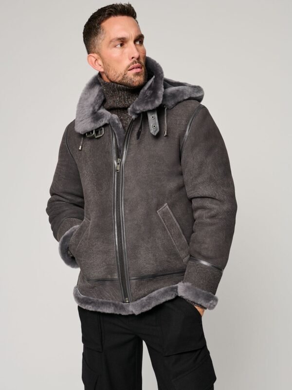 Classic Pebble Grey Edition Sheepskin B-3 Bomber Jacket