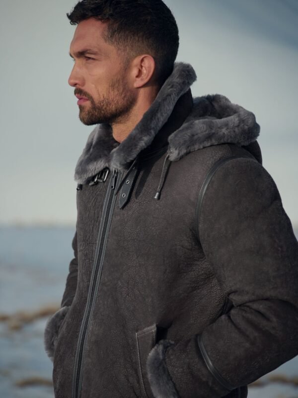 Classic Pebble Grey Edition Sheepskin B-3 Bomber Jacket