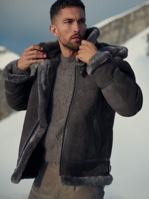 Classic Pebble Grey Edition Sheepskin B-3 Bomber Jacket