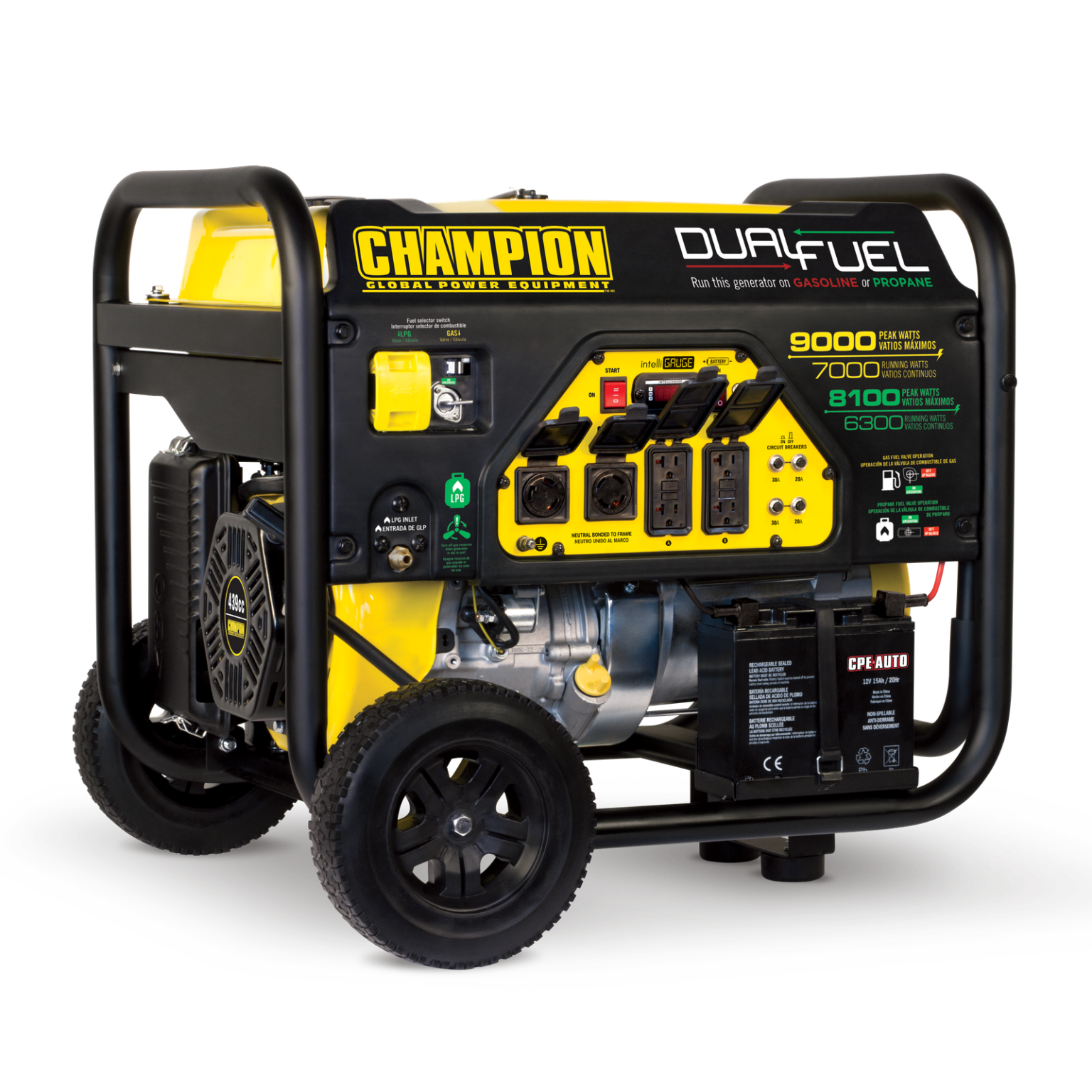 100155-altstudio-1-1.webp Champion 100155 7000W/9000W Dual Fuel Electric Start Generator Manufacturer RFB - Image 1