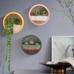 Round Iron Wall Vase Hanging Planter for Flowers and Succulents – Decorative Wall Art Flower Pot