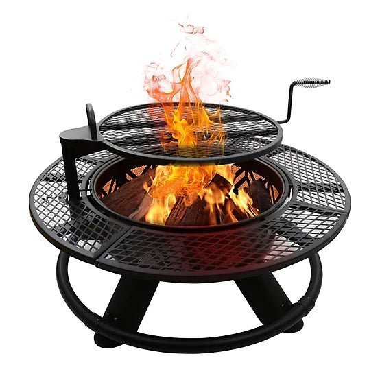 1968002.jpg Red Mountain Valley 47 in. Wood-Burning Fire Pit with Adjustable BBQ Grate, Geometric - Image 1