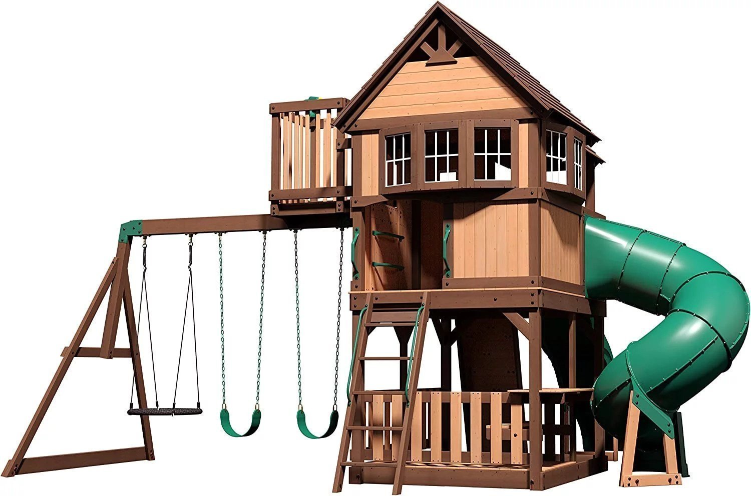 81qRA5qZpfL._AC_SL1500-1-1.jpg Backyard Discovery Skyfort III Cedar Swing Set w/ Tube Slide – DIY - Image 1