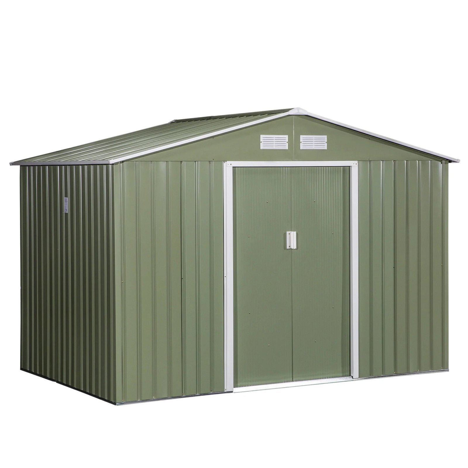 9-x-6-outdoor-storage-shed-garden-tool-house-with-foundation-4-vents-and-2-easy-sliding-doors-for-backyard-patio-garage-lawn-green.jpg Spacious 9′ x 6′ Outdoor Storage Shed with Foundation, Sliding Doors, and Vents – Green - Image 1