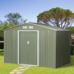 Spacious 9′ x 6′ Outdoor Storage Shed with Foundation, Sliding Doors, and Vents – Green - Image 2