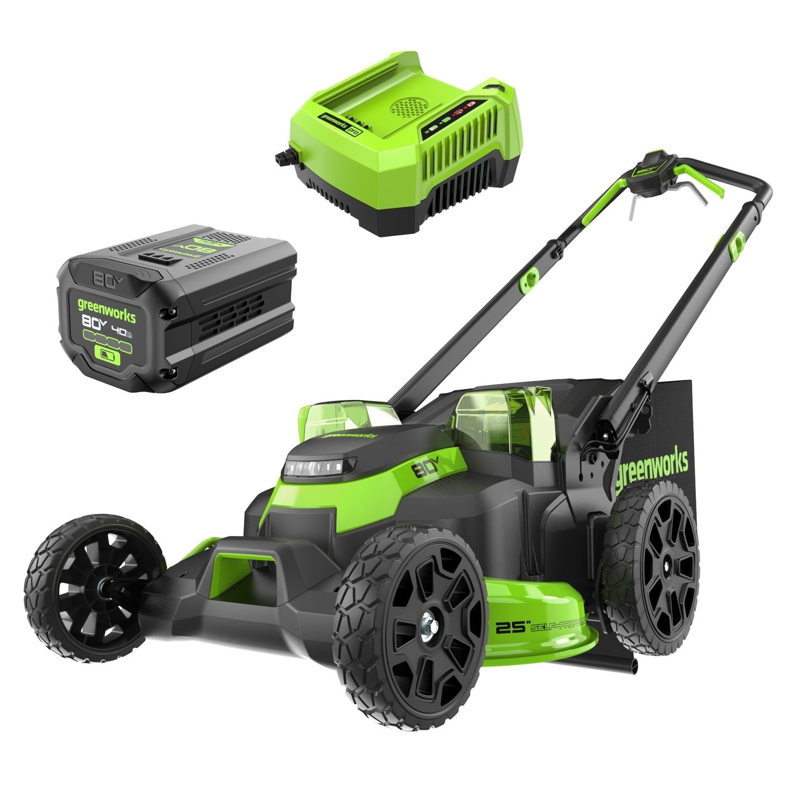 Greenworks-80V-25-Brushless-Cordless-Self-Propelled-Lawn-Mower-3-in-1-Dual-Blade-LawnMover-W-4-0Ah-Battery-and-Rapid-Charger-Included_5f4d925a-8dc3-404a-934c-4961e0f06d6f.169a03c365ba.jpg Greenworks 80V 25" Brushless Cordless Self-Propelled Lawn Mower,3 in 1 Dual Blade LawnMover, W/4.0Ah Battery and Rapid Charger Included - Image 1