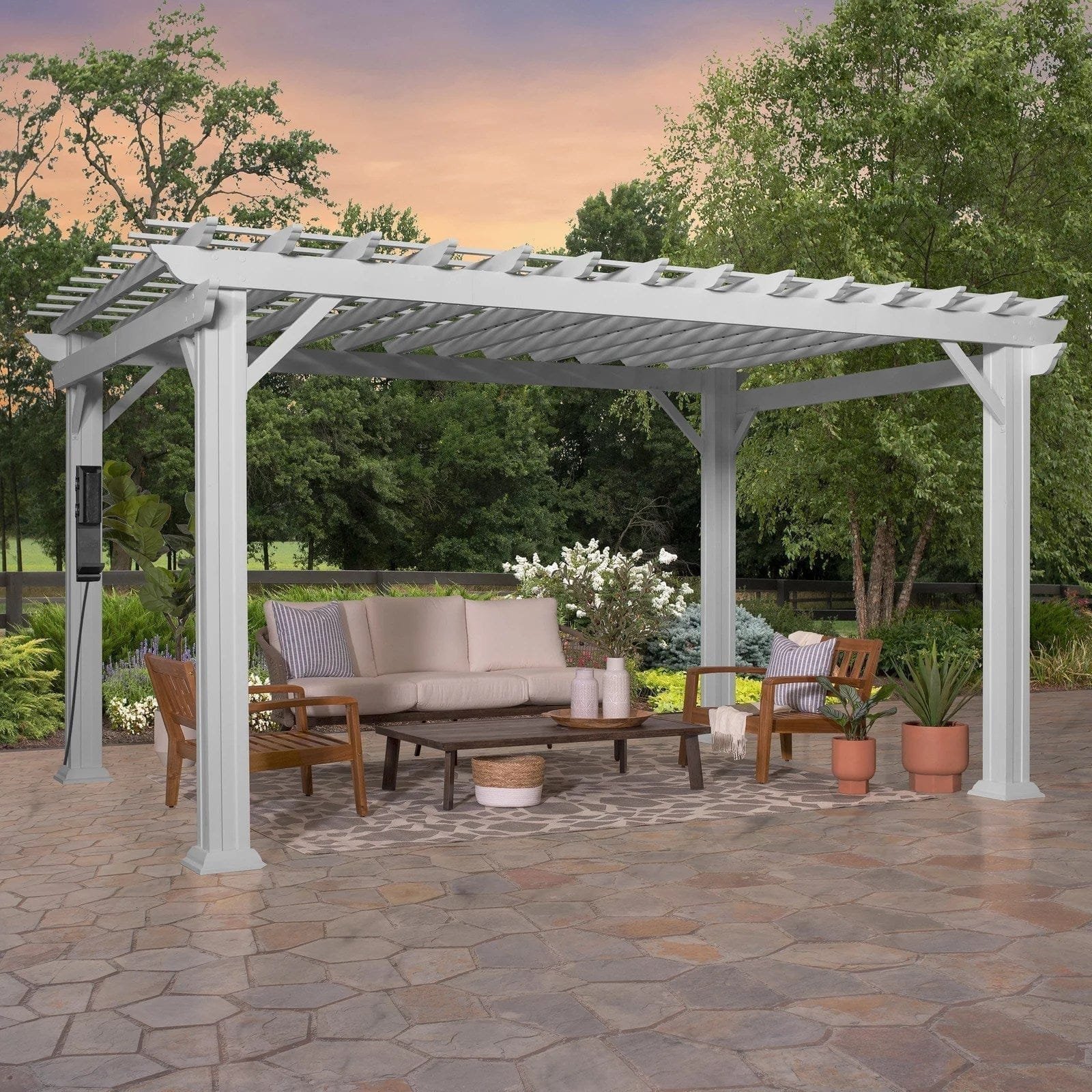 img-201.jpg 14×10 Hawthorne Traditional Steel Pergola With Sail Shade Soft Canopy - Image 1