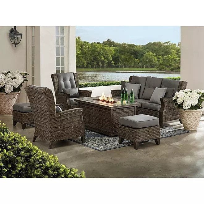 img-2436.jpg Newcastle 6-Piece Patio Deep Seating Set with Fire Pit – Smoke – Member’s Mark - Image 1
