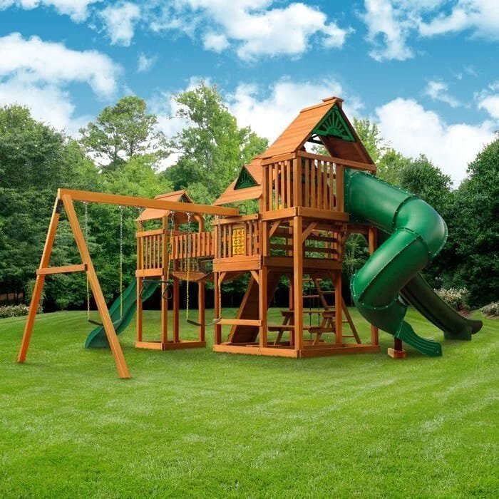img-2950.jpg Treasure Trove II Swing Set /Tongue and Groove Wood Roof - Image 1
