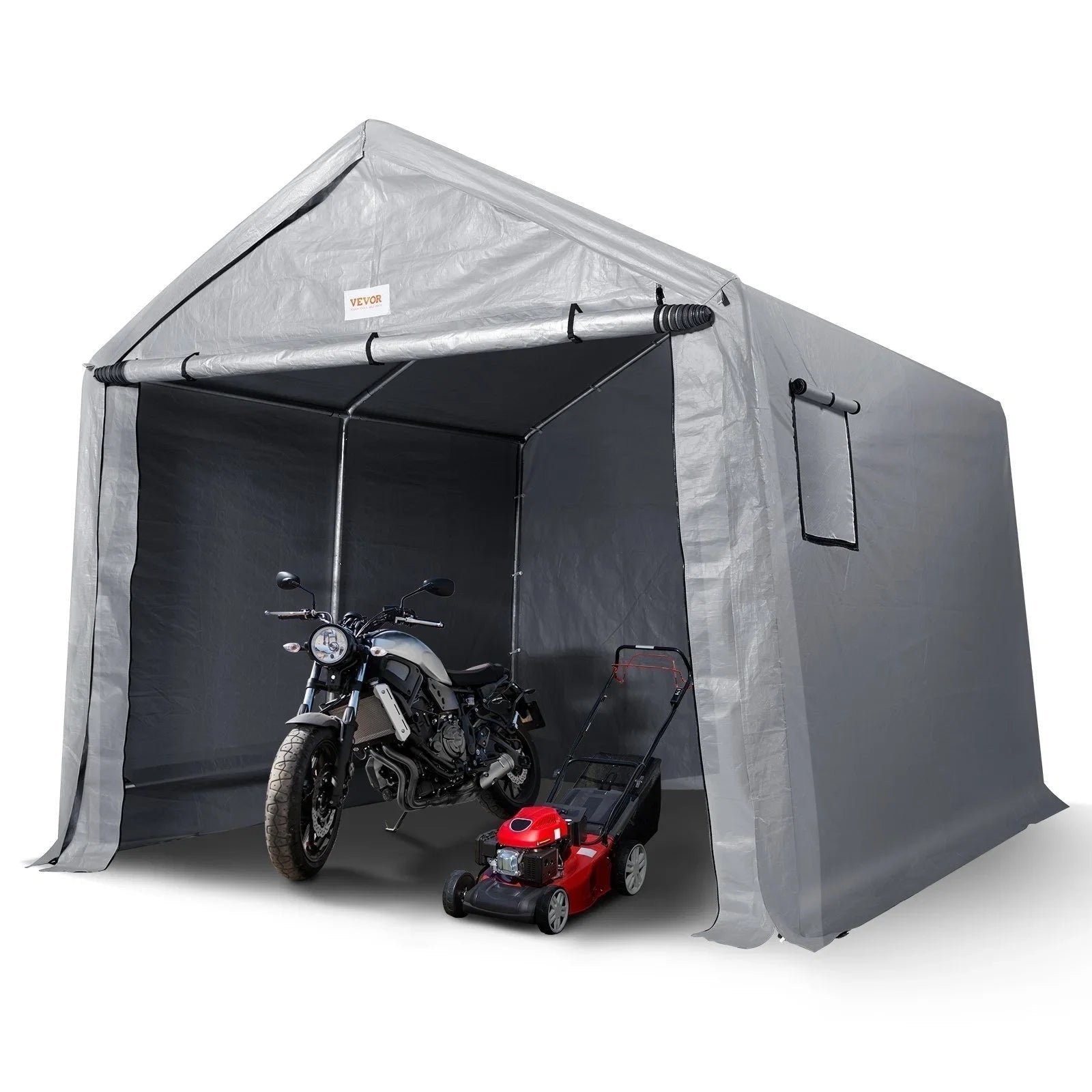 vevor-portable-shed-outdoor-storage-shelter-10-x-10-x-85-ft-heavy-duty-all-season-instant-storage-tent-tarp-sheds-with-roll-up-zipper-door-and-ventilated-windows-for-motorcycle-bike-g-1.jpg 10 x 10 x 8.5 ft Heavy-Duty Portable Storage Shed - Image 1