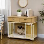 Dog Crate with Drawers, Soft Cushion, Lockable Door, for Small and Medium Dogs, Oak - Image 2