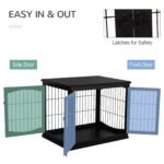 26” Wooden Decorative Dog Cage Pet Crate Kennel with Double Door Entrance & a Simple Modern Design  Black - Image 6