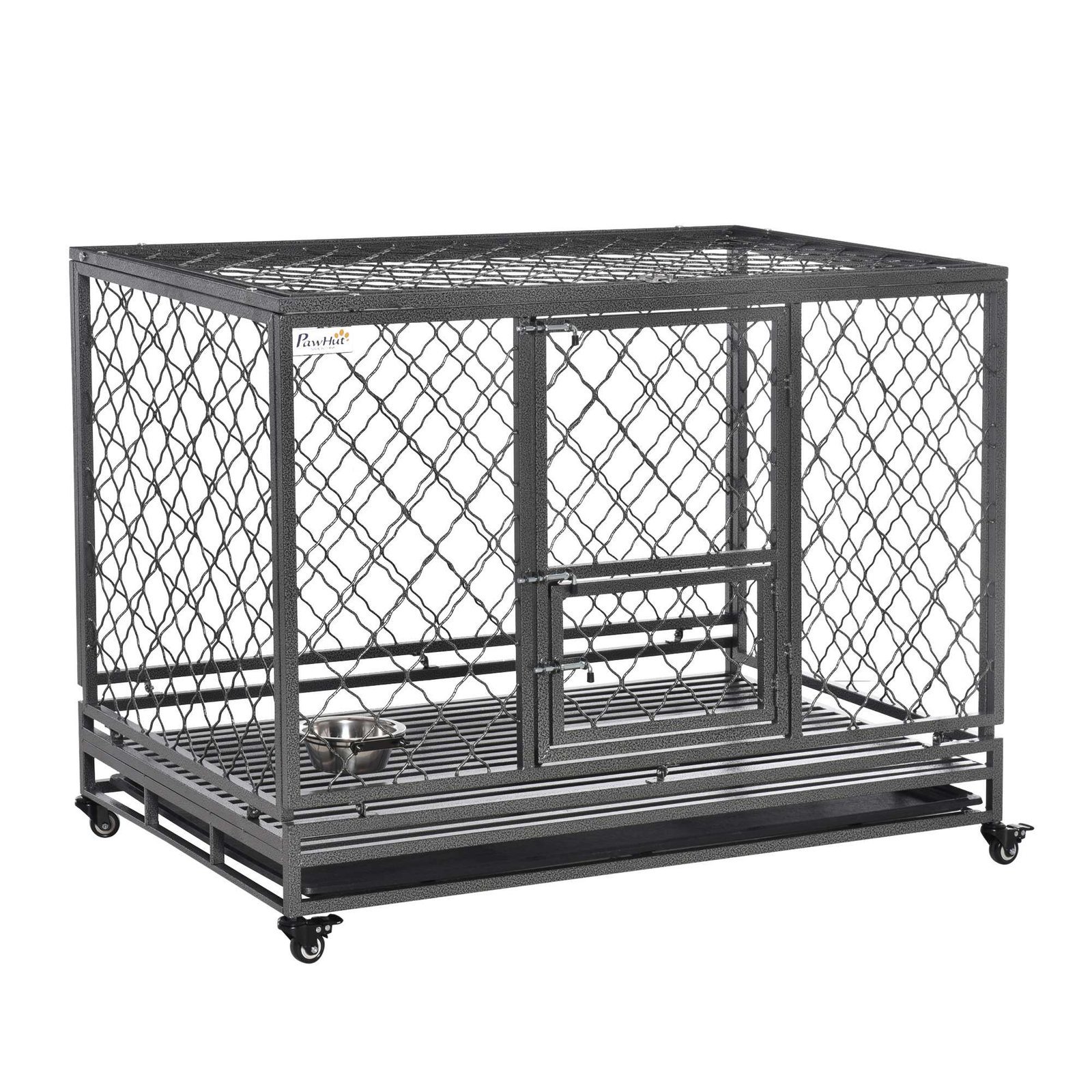 1Td6c817e68441ade.jpg Heavy Duty Dog Cage Metal Kennel and Crate Dog Playpen with Lockable Wheels, Slide-out Tray, Food Bowl and Double Doors - Image 1