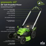 Greenworks 60V 25" Cordless Brushless Self-Propelled Mower + Two (2) 4.0Ah Batteries & Dual Port Charger - Image 2