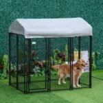 6′ x 4′ x 6′ Large Dog Kennel Outdoor Steel Fence with UV-Resistant Oxford Cloth Roof & Secure Lock - Image 2