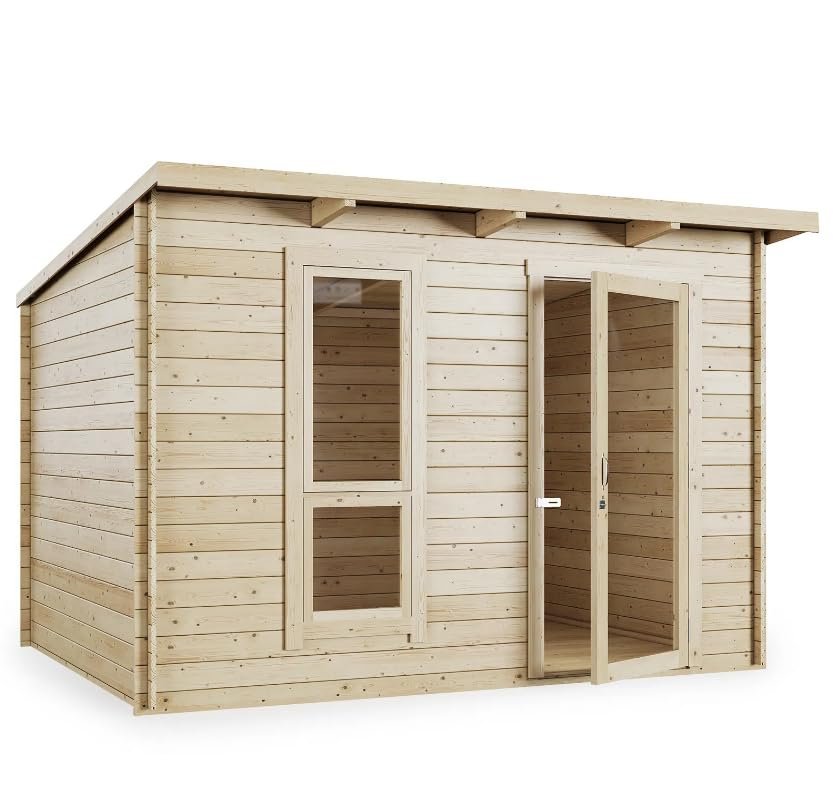 51u4VPi10aL.jpg BillyOh Mia 3×2.5 Log Cabin Summer House Shed with Untreated Wood, Modern Pent Roof Garden Shed - Image 1