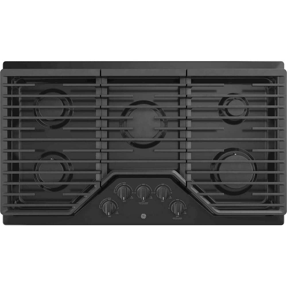 5958607_sd.jpg GE – 36 in. Wide 5 Burner Built-In Gas Cooktop with Dishwasher-Safe Grates – Black - Image 1