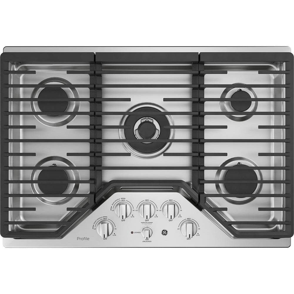 5958610_sd.jpg GE Profile – 30 in. Wide 5 Burner Built-In Gas Cooktop with Edge-to-Edge Grates – Stainless Steel - Image 1