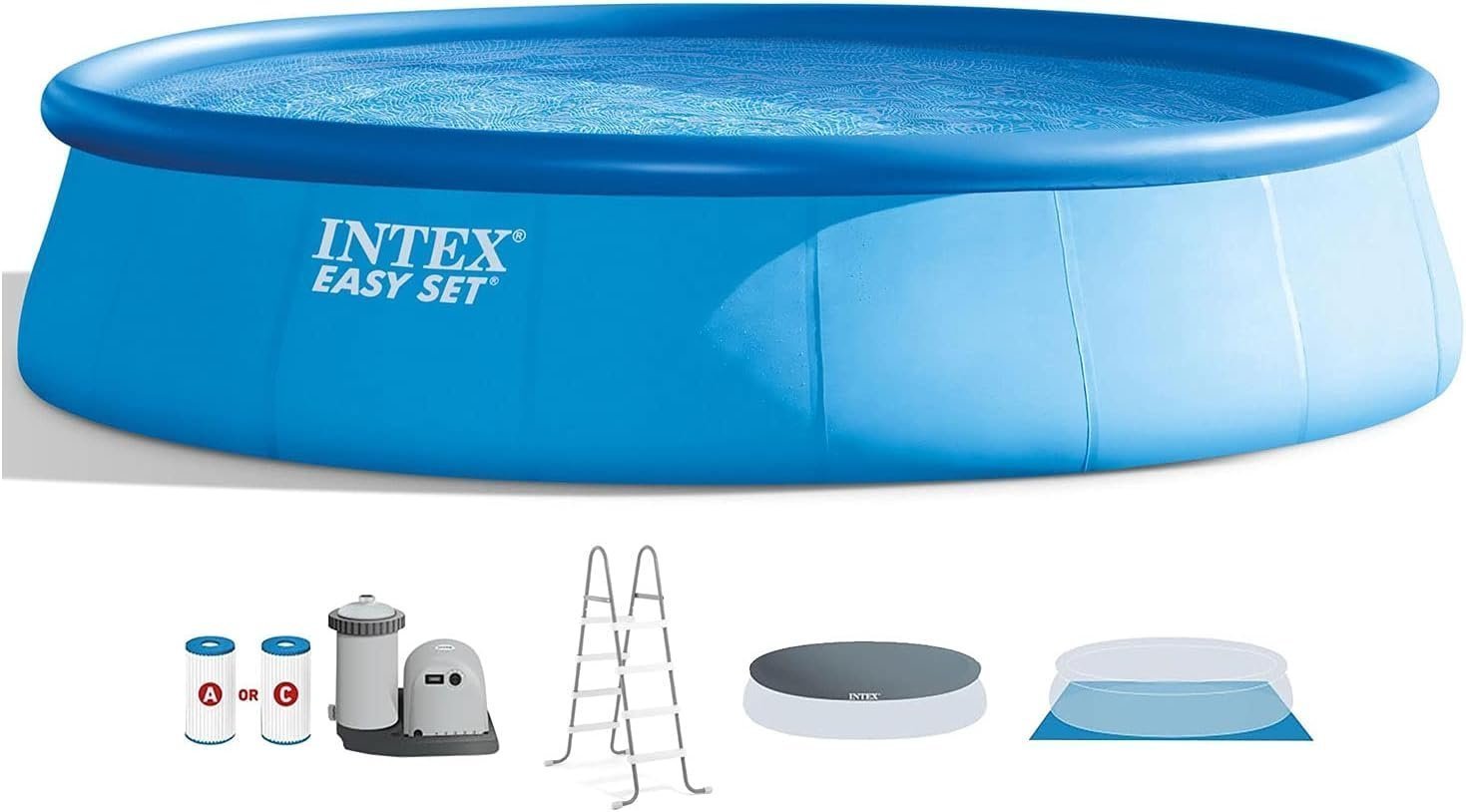 614lrhBnYsS._AC_SL1500.jpg Intex 18′ x 48″ Inflatable Above Ground Swimming Pool with Ladder, Pump - Image 1