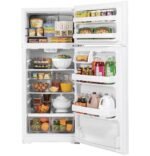 GE – 28 in. Wide 16.6 Cu. Ft. Top-Freezer Refrigerator with Edge-to-Edge Glass Shelves – White - Image 4
