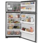 GE – 28 in. Wide 16.6 Cu. Ft. Top-Freezer Refrigerator with Edge-to-Edge Glass Shelves – Stainless Steel - Image 4