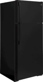 GE – 28 in. Wide 17.5 Cu. Ft. Top-Freezer Refrigerator with Interior LED Lighting – Black - Image 3