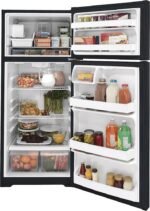 GE – 28 in. Wide 17.5 Cu. Ft. Top-Freezer Refrigerator with Interior LED Lighting – Black - Image 4