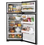 GE – 28 in. Wide 16.6 Cu. Ft. Top-Freezer Refrigerator with Edge-to-Edge Glass Shelves – Stainless Steel - Image 4