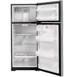 GE – 28 in. Wide 16.6 Cu. Ft. Top-Freezer Refrigerator with Edge-to-Edge Glass Shelves – Stainless Steel - Image 5