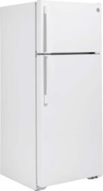 GE – 28 in. Wide 17.5 Cu. Ft. Top-Freezer Refrigerator with Edge-to-Edge Glass Shelves – White - Image 3
