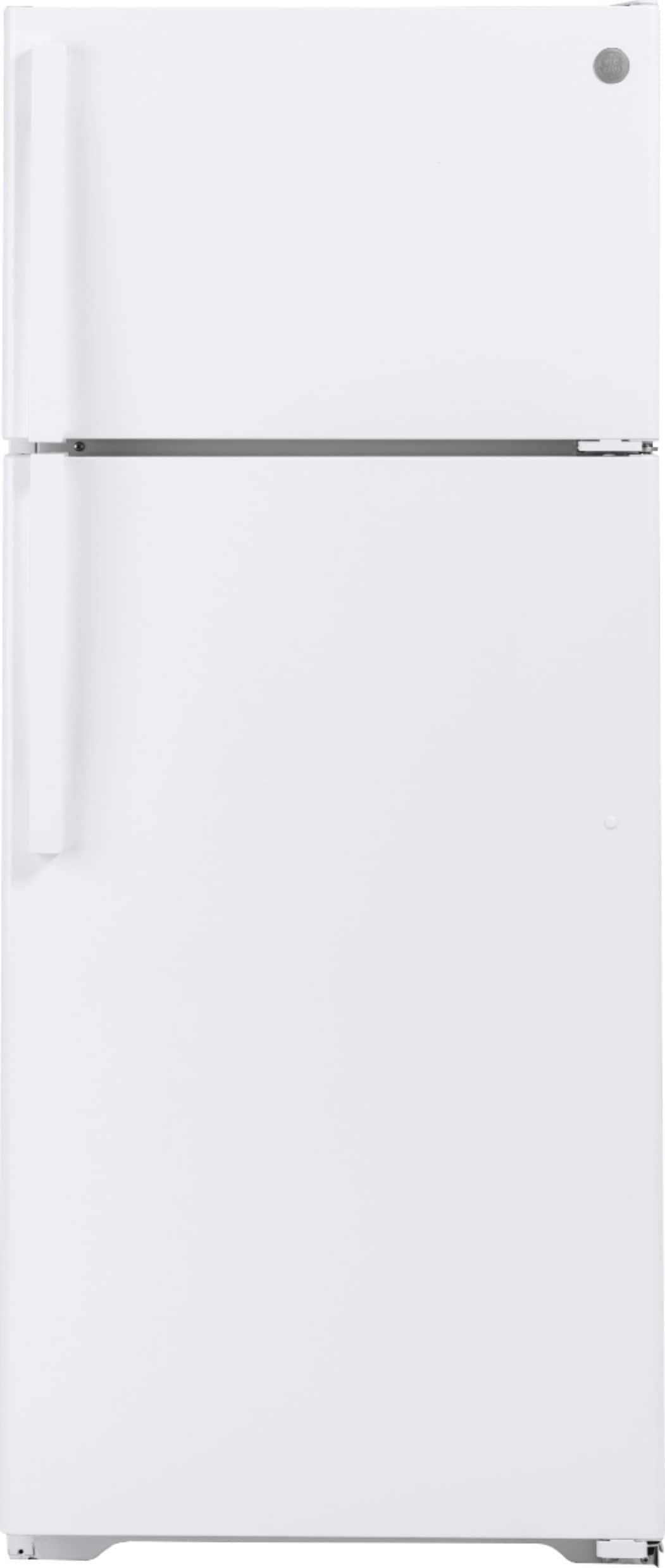 6390228_sd.jpg GE – 28 in. Wide 17.5 Cu. Ft. Top-Freezer Refrigerator with Edge-to-Edge Glass Shelves – White - Image 1
