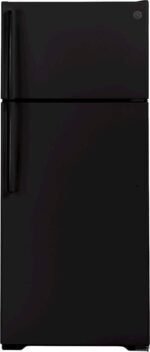 GE – 28 in. Wide 17.5 Cu. Ft. Top-Freezer Refrigerator with Edge-to-Edge Glass Shelves – Black