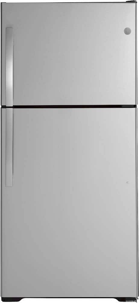 6395831_sd.jpg GE – 30 in. Wide 19.2 Cu. Ft. Top-Freezer Refrigerator with Premium Inner Door Modular Bins – Stainless Steel - Image 1