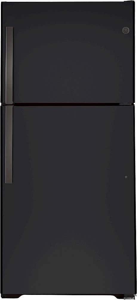 6399123_sd.jpg GE – 33 in. Wide 21.9 Cu. Ft. Top-Freezer Refrigerator with Garage Ready Performance from 38-110 Degrees Fahrenheit – Black Slate - Image 1