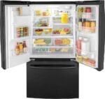 GE – 36 in. Wide 25.6 Cu. Ft. French Door Smart Refrigerator with Space Saving Ice Maker – High Gloss Black - Image 4