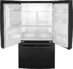 GE – 36 in. Wide 25.6 Cu. Ft. French Door Smart Refrigerator with Space Saving Ice Maker – High Gloss Black - Image 5