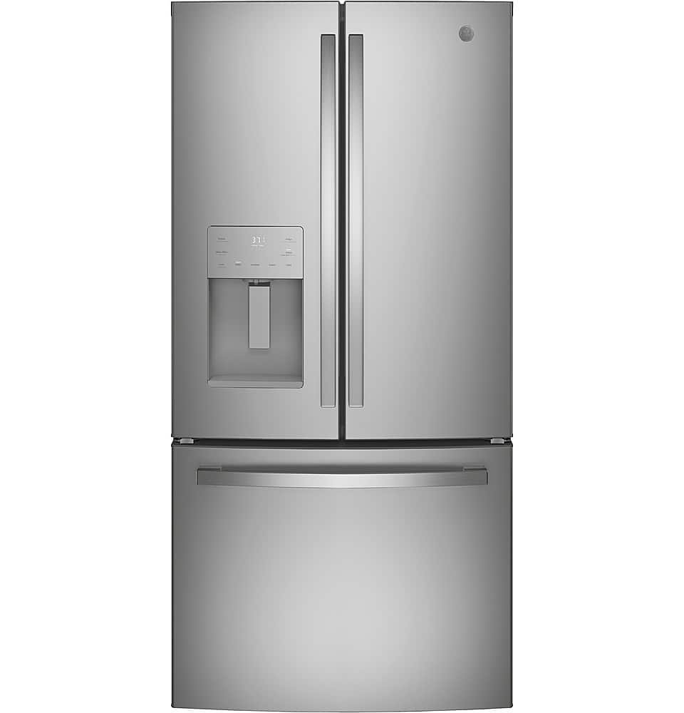 6475411_sd.jpg GE – 33 in. Wide 23.7 Cu. Ft. French Door Refrigerator with Space Saving Ice Maker – Stainless Steel - Image 1