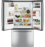 GE – 33 in. Wide 23.7 Cu. Ft. French Door Refrigerator with Space Saving Ice Maker – Stainless Steel - Image 3