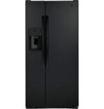 GE – 33 in. Wide 23.0 Cu. Ft. Side-by-Side Refrigerator with External Ice & Water Dispenser – High Gloss Black