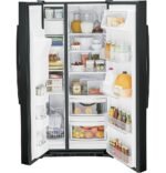 GE – 33 in. Wide 23.0 Cu. Ft. Side-by-Side Refrigerator with External Ice & Water Dispenser – High Gloss Black - Image 5