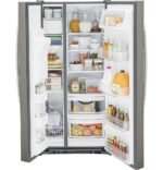 GE – 33 in. Wide 23.0 Cu. Ft. Side-by-Side Refrigerator with External Ice & Water Dispenser – Slate - Image 5