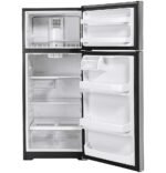 GE – 28 in. Wide 17.5 Cu. Ft. Top-Freezer Refrigerator with Edge-to-Edge Glass Shelves – Stainless Steel - Image 5