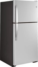 GE – 33 in. Wide 21.9 Cu. Ft. Top-Freezer Refrigerator with Garage Ready Performance – Stainless Steel - Image 3