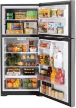 GE – 33 in. Wide 21.9 Cu. Ft. Top-Freezer Refrigerator with Garage Ready Performance – Stainless Steel - Image 4