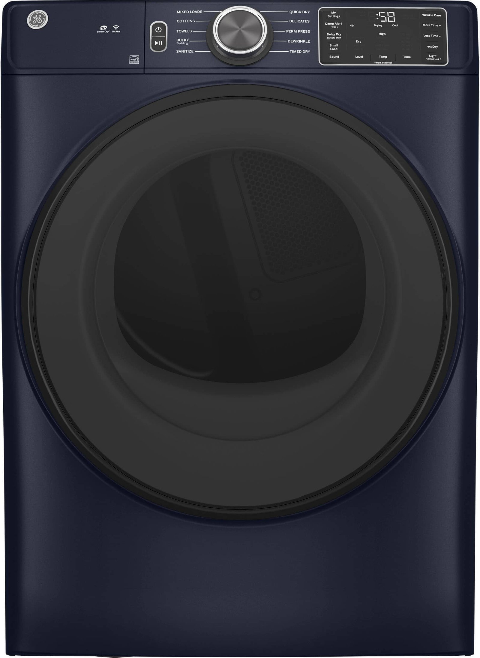 6506077_sd.jpg GE – 7.8 Cu. Ft. Stackable Smart Electric Dryer with Sanitize Cycle – Sapphire Blue - Image 1