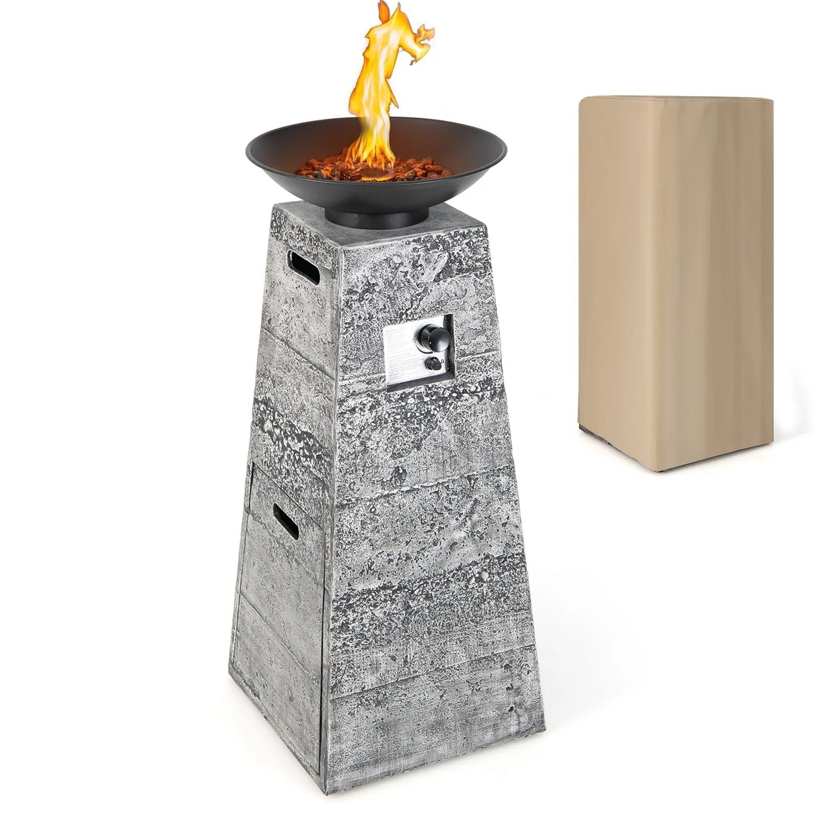 682-2.jpg Costway 48 Inch Propane Fire Bowl Column with Lava Rocks and PVC Cover - Image 1