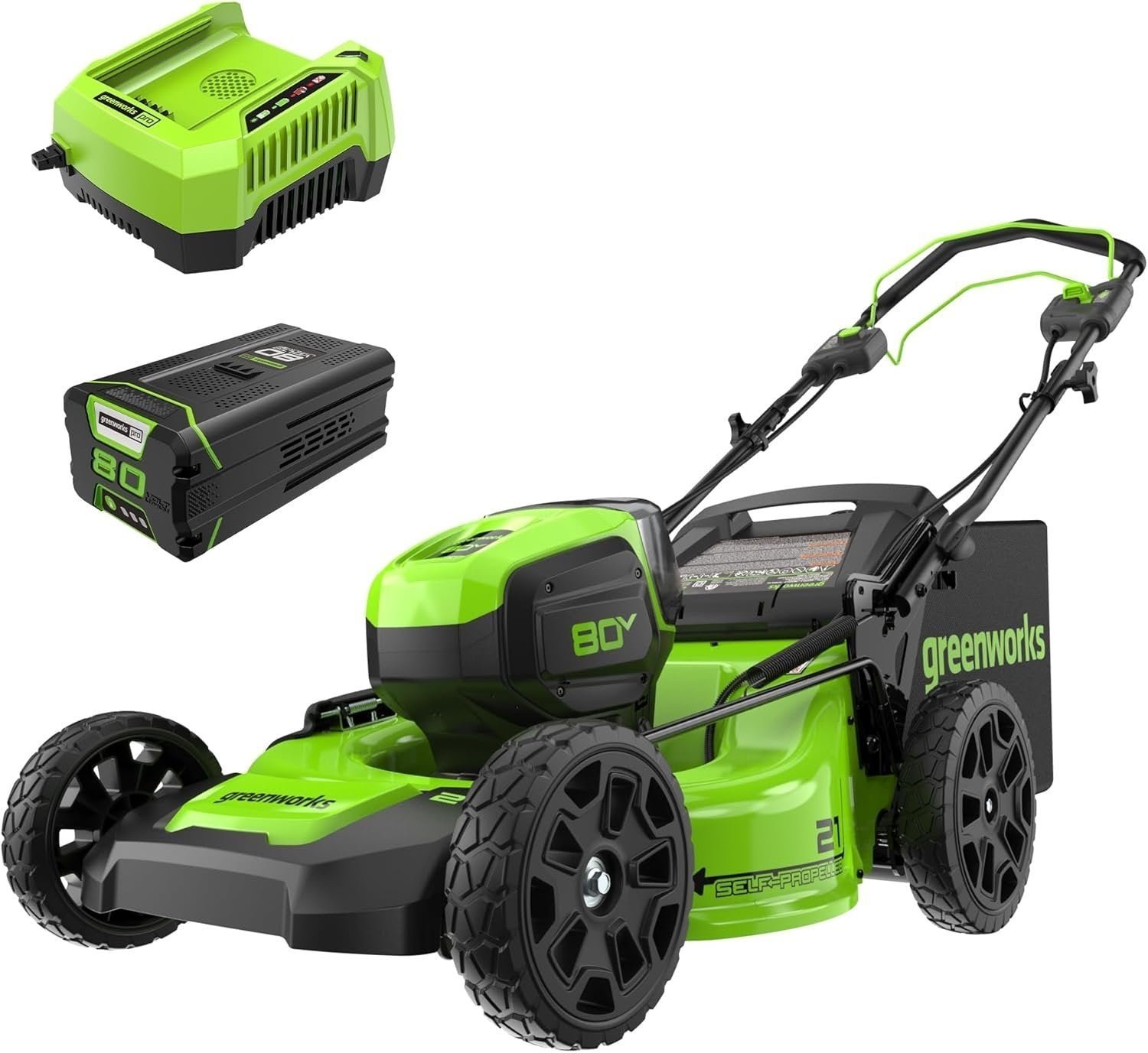 713MT7wZyEL._AC_SL1500.jpg Greenworks 80V 21″ Cordless Self-Propelled Lawn Mower - Image 1