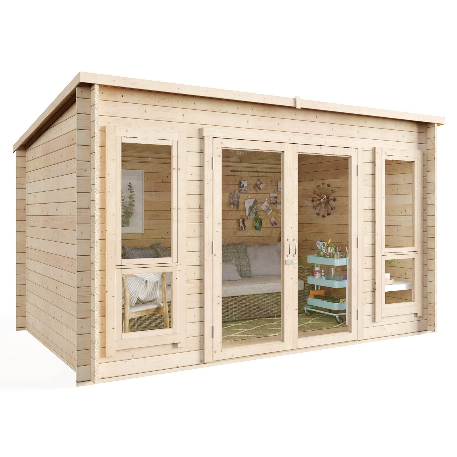 71GYRjo-6XL.jpg BillyOh Log Cabin Summerhouse Garden Office Studio Summer House Modern Pent Carmen Outdoor Room 12 x 8 - Image 1