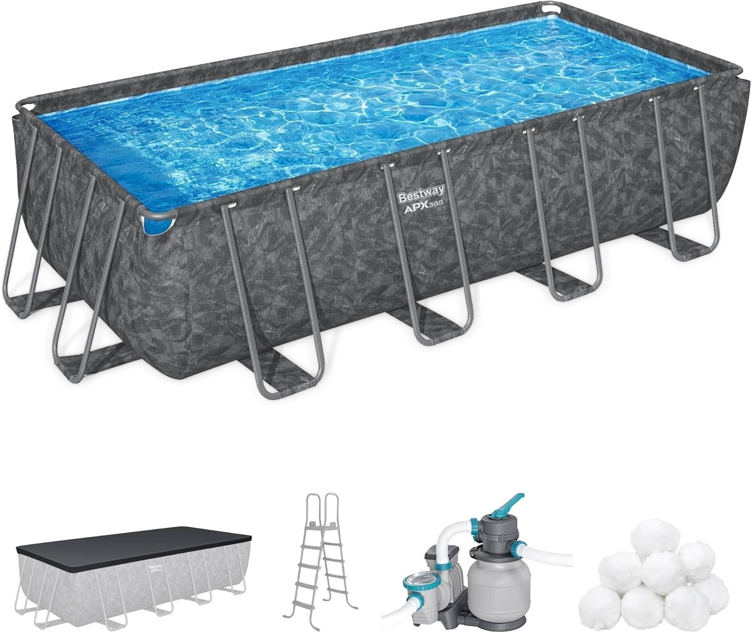 71iRx8zwm5L._AC_SL1500.jpg Bestway APX 365 18′ x 9′ x 52″ Rectangular Above Ground Swimming Pool - Image 1